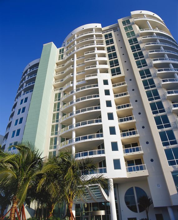 Facade of the building from the bay